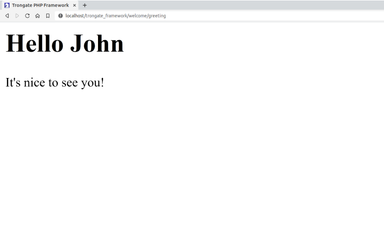 Screenshot showing greeting message with a name