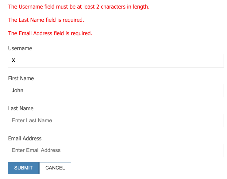normal form validation errors